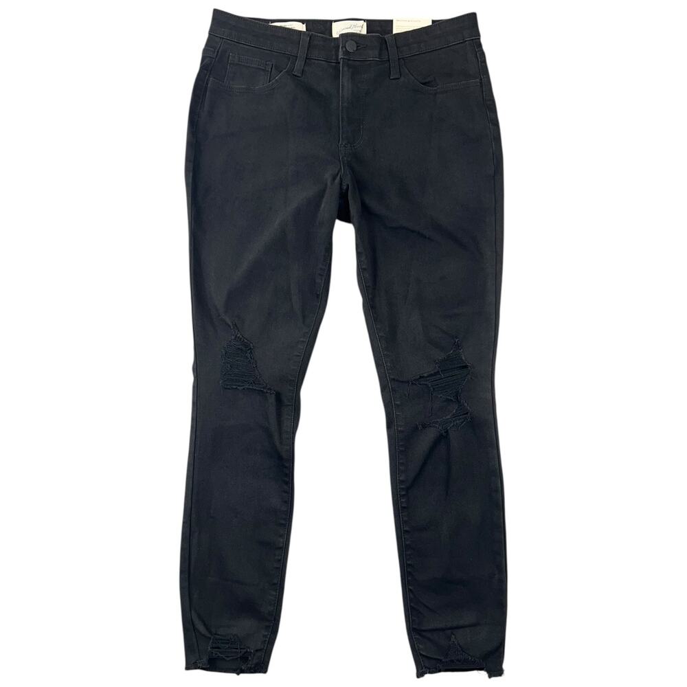 NWT Universal Thread Mid Rise Skinny Jeans Black Distressed 8/29 Short